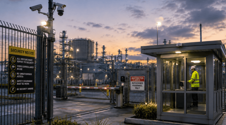 industrial site security risk assessment with cameras and a fence